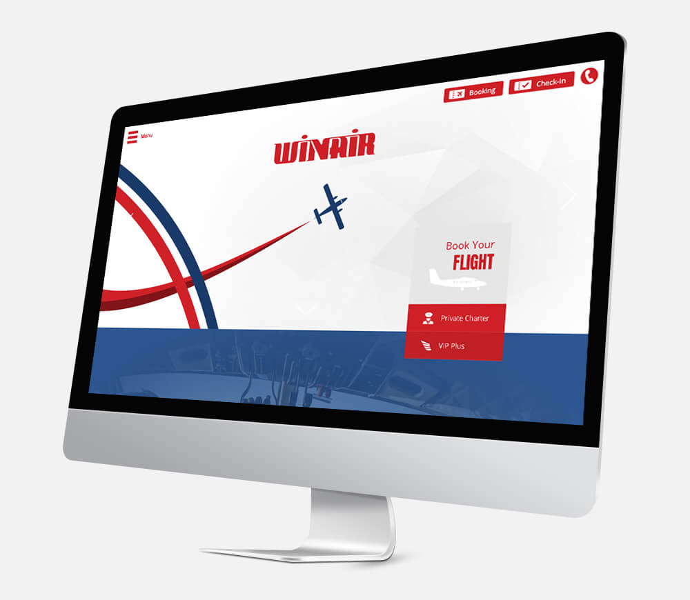 Winair's Website seen on a desktop screen