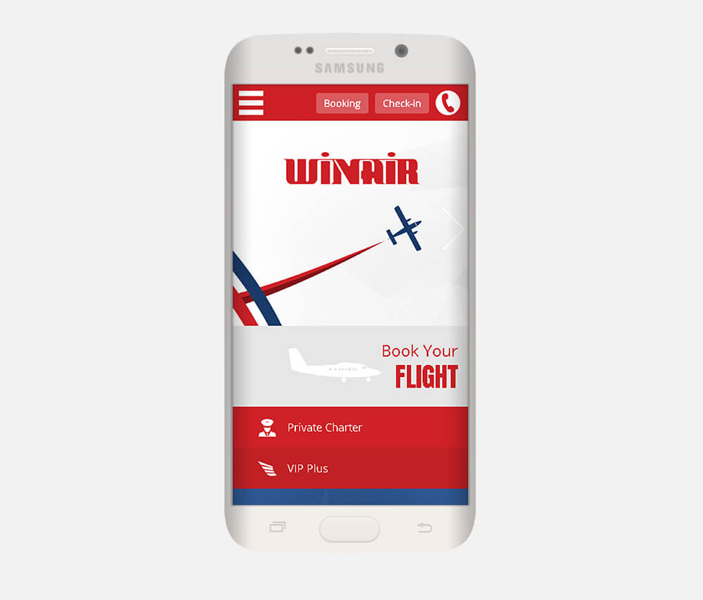 Winair's Website seen on a mobile